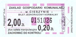 Bilet Cieszyn 2,00+0,20