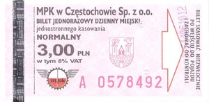 Bilet Częstochowa 3,00