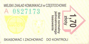 Bilet Częstochowa 1,70
