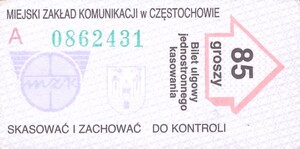 Bilet Częstochowa 85