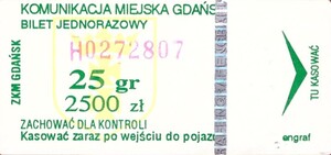 Bilet Gdańsk 25/2500 hologram