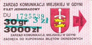 Bilet Gdynia 30/3000 przebitka