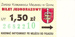 Bilet Gdynia 1,50 numerator na białym polu