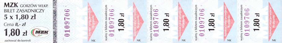 Bilet Gorzów Wielkopolski 5x1,80