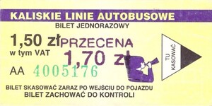 Bilet Kalisz 1,50 przebitka