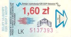 Bilet Katowice 1,60 hologram strzałka do góry