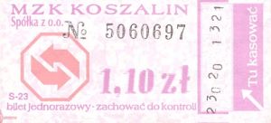Bilet Koszalin 1,10
