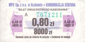 Bilet Kraków 0,80/8000