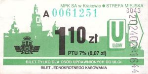 Bilet Kraków 1,10