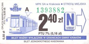 Bilet Kraków 2,40