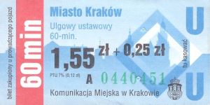 Bilet Kraków 1,55 + 0,25