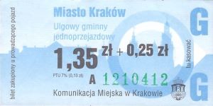 Bilet Kraków 1,35 + 0,25