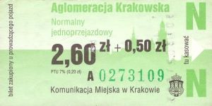Bilet Kraków 2,60 + 0,50