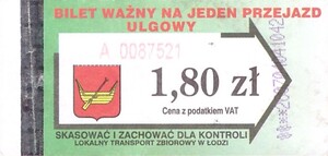 Bilet Łódź 1,80