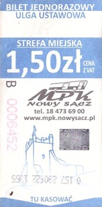 Bilet Nowy Sącz 1,50 pion