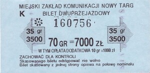 Bilet Nowy Targ 70=7000