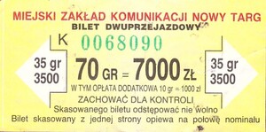 Bilet Nowy Targ 70=7000