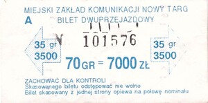 Bilet Nowy Targ 70=7000