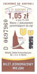 Bilet Opole 1,05 pion