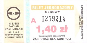 Bilet Oświęcim 1,40
