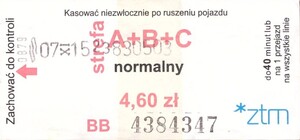 Bilet Poznań A B C 4,60