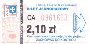Bilet Rzeszów 2,10