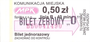 Bilet Sieradz 0,50 przebitka bilt zerowy