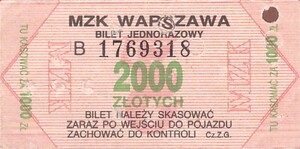 Bilet Warszawa 2000