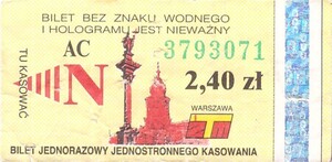Bilet Warszawa 2,40