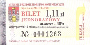 Bilet Włocławek 1,11 No