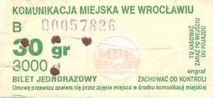 Bilet Wrocław 30/3000