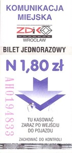 Bilet Wrocław 1,80 pion