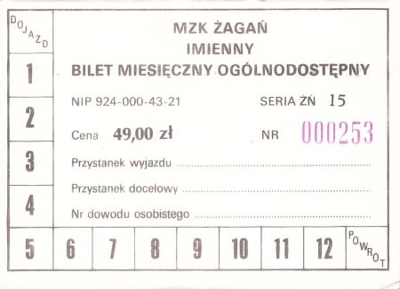 Bilet Żagań miesięczny 49