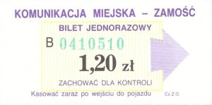 Bilet Zamość 1,20