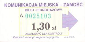 Bilet Zamość 1,30