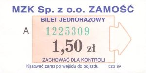 Bilet Zamość 1,50
