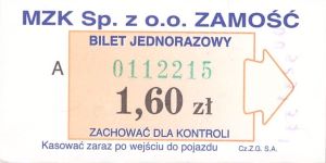 Bilet Zamość 1,60