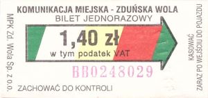 Bilet Zduńska Wola 1,40