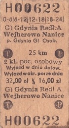 Bilet PKP Gdynia Redłowo - Wejherowo Nanice