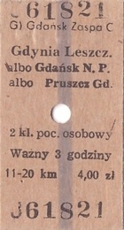 Bilet PKP Gdańsk Zaspa - Gdynia Leszczynki