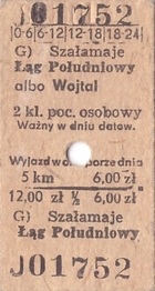 Bilet PKP Szałamaje - Łąg Południowy