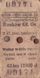 Bilet PKP Chrzanów Śród. - Kraków Gł.Os.
