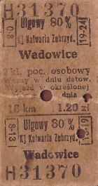 Bilet PKP Kalwaria Zebrzyd. - Wadowice