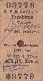 Bilet PKP Bobowa Miasto - Trzebinia