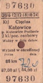 Bilet PKP Cięcina - Katowice p.Katowice Podlesie